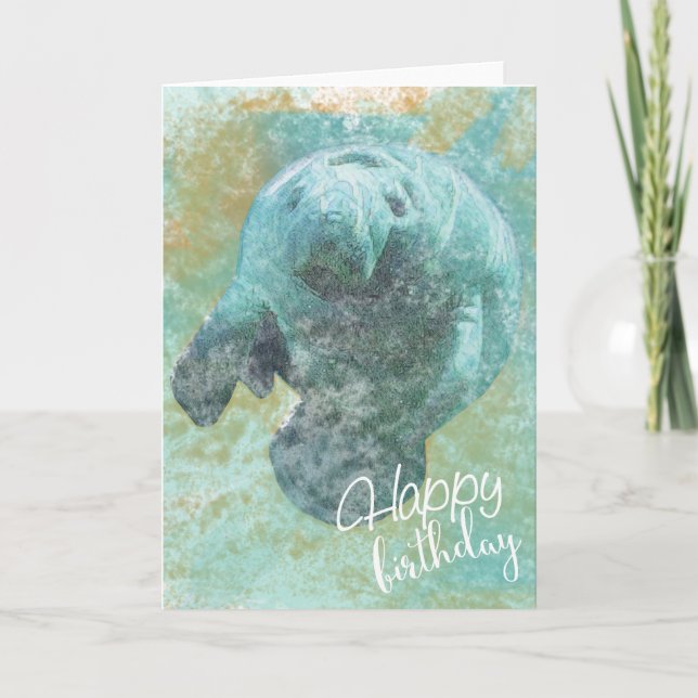 Painted Manatee Happy Birthday Card (Front)