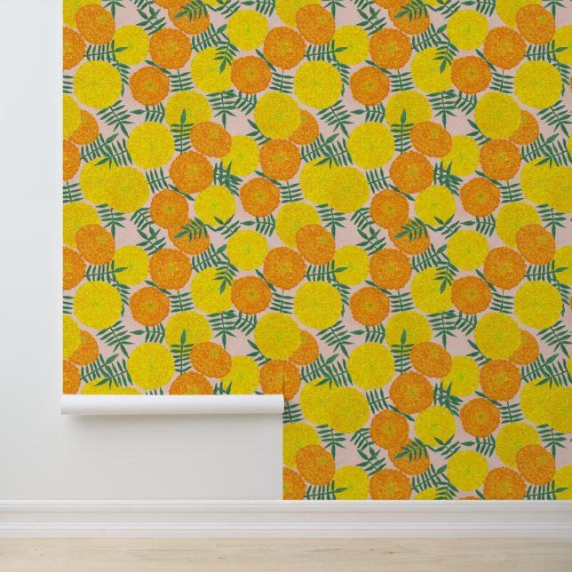 Painted Marigold Flowers Wallpaper (Application)