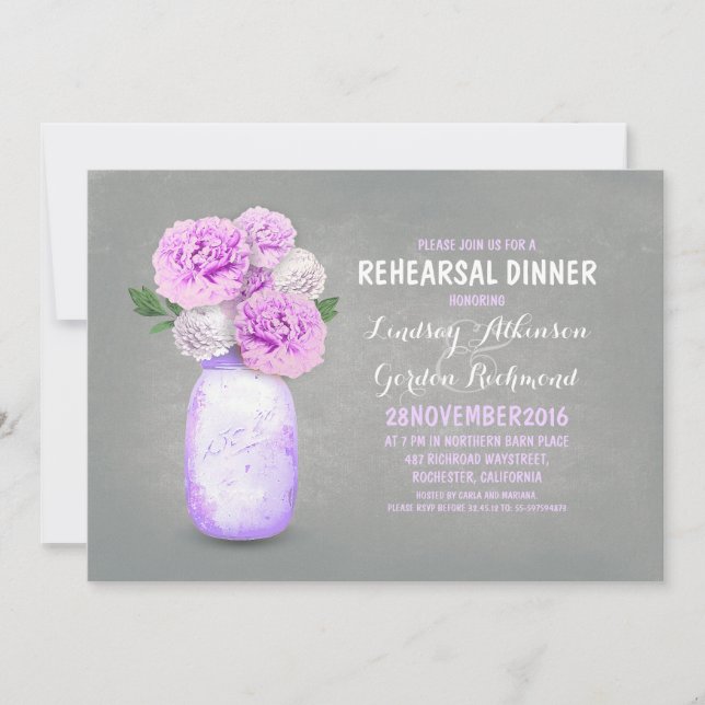 Painted mason jar rustic rehearsal dinner invites (Front)