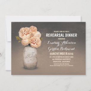 Painted mason jar rustic rehearsal dinner invites
