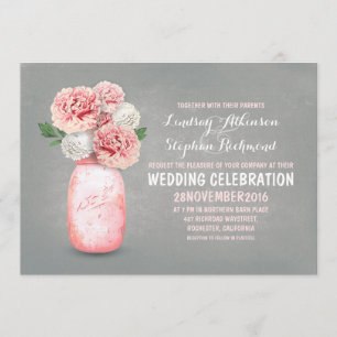 Painted mason jar rustic wedding invitations