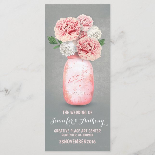 Painted mason jar wedding programs (Front)