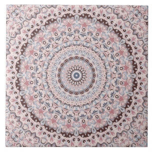 Painted Medallion Pattern in Antique Pink Ceramic Tile