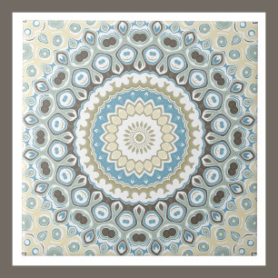 Painted Medallion Pattern in Blue and Beige Ceramic Tile