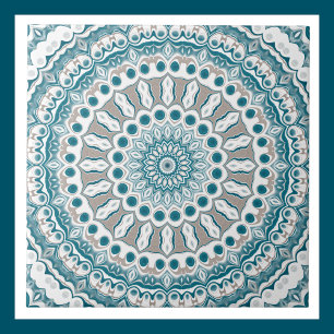 Painted Medallion Pattern in Blue and Grey Ceramic Tile