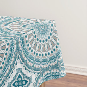 Painted Medallion Pattern in Blue and Grey Tablecloth