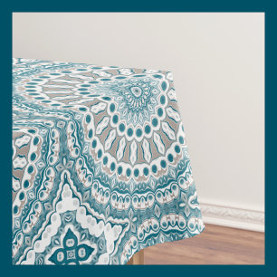 Painted Medallion Pattern in Blue and Grey Tablecloth