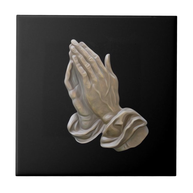 Painted Metal Looking Praying Hands Ceramic Tile (Front)