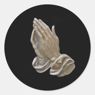 Painted Metal Looking Praying Hands Classic Round Sticker