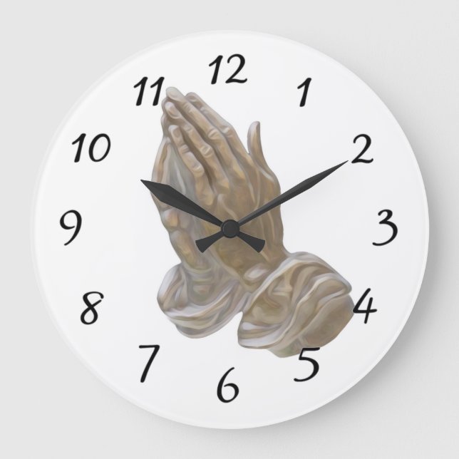 Painted Metal Looking Praying Hands Large Clock (Front)