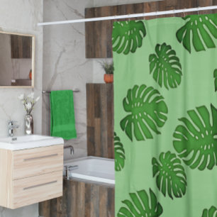 Painted Monstera - tropical leaves pattern Shower Curtain