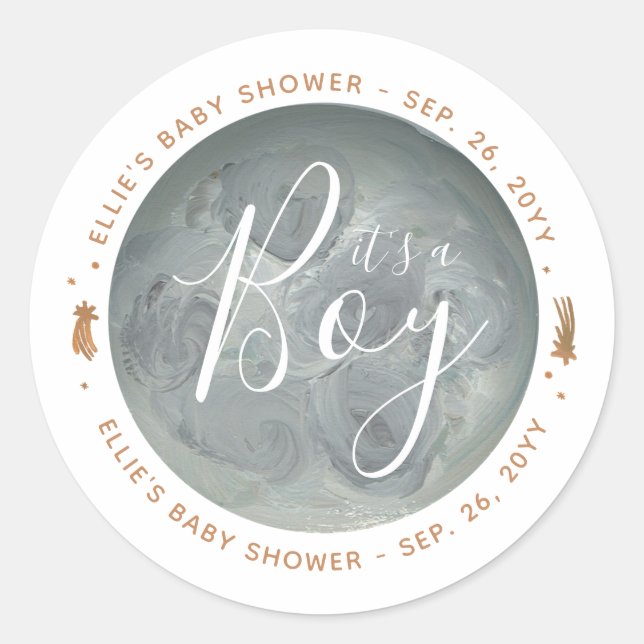 Painted Moon and Stars Baby Shower Classic Round Sticker (Front)