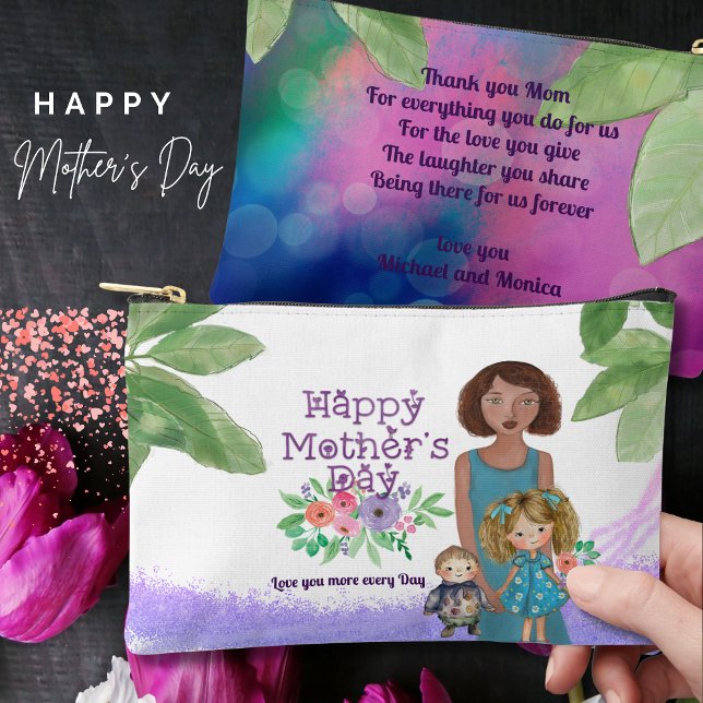 Painted Mother & Kids Floral Illustration  Accessory Pouch (Painted Mother & Kids Floral Illustration Accessory Pouch)