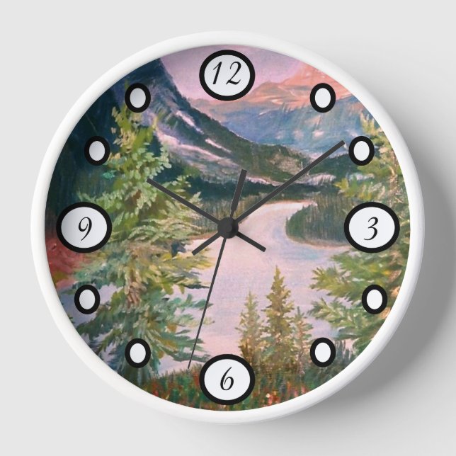 Painted Mountain scenery Clock (Front)