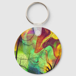 Painted Nebula -Fire Opal Abstract Key Ring