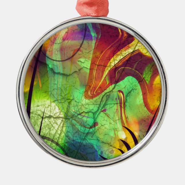 Painted Nebula -Fire Opal Abstract Metal Tree Decoration (Front)