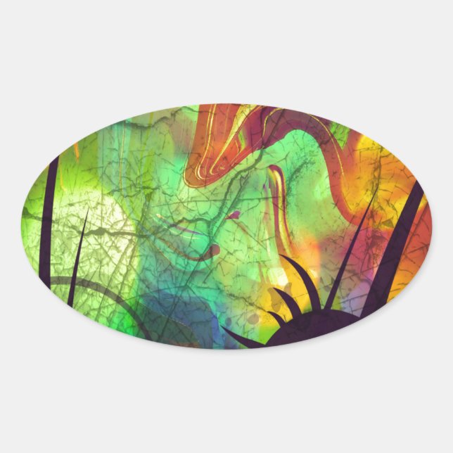 Painted Nebula -Fire Opal Abstract Oval Sticker (Front)