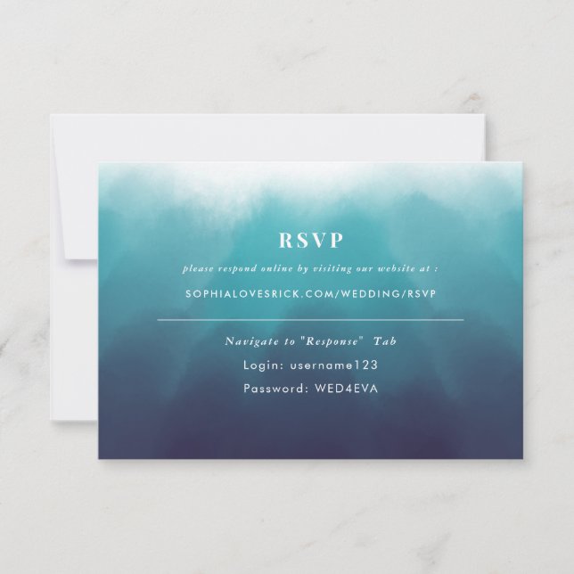 Painted Ocean Blue Elegant Wedding Online RSVP Card (Front)