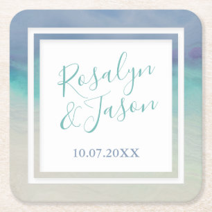Painted Ocean Border Square Paper Coaster