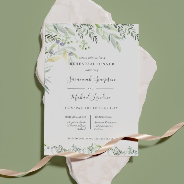 Painted Olive and leaves green  Rehearsal Dinner Invitation (Creator Uploaded)