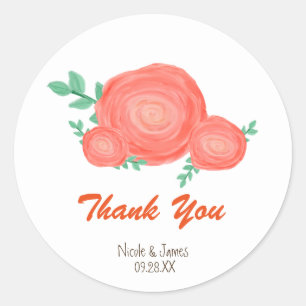 Painted Orange Flowers Modern Favour Stickers