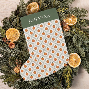 Painted Oranges and Pine Diamond Pattern Small Christmas Stocking