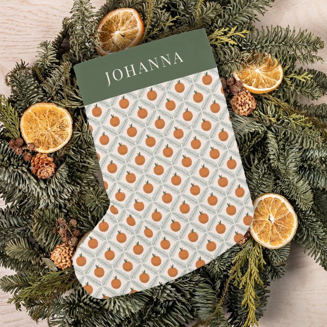 Painted Oranges and Pine Diamond Pattern Small Christmas Stocking (Creator Uploaded)