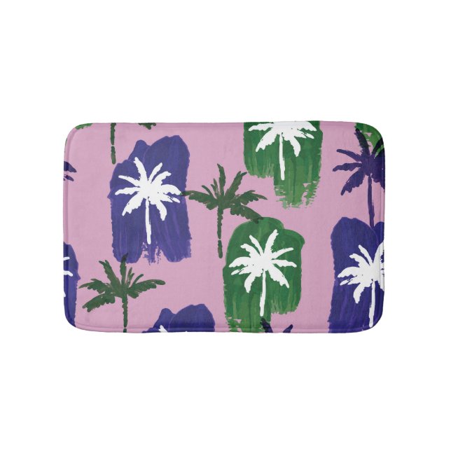 Painted Palm, Navy Blue Green. Bath Mat (Front)