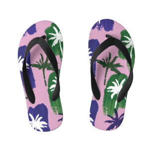 Painted Palm, Navy Blue Green. Kid's Thongs