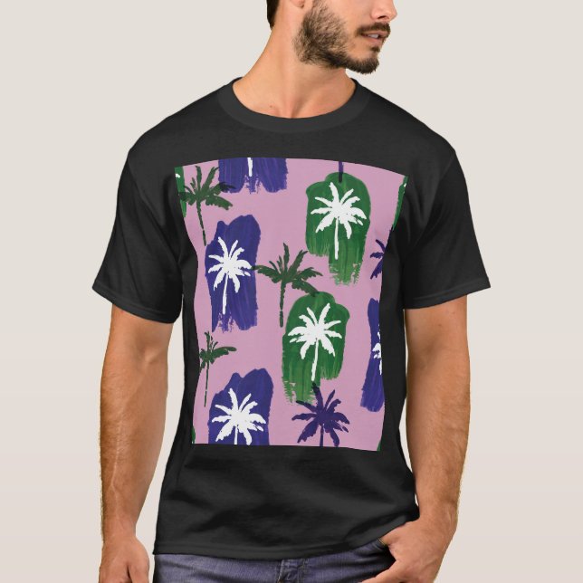 Painted Palm, Navy Blue Green. T-Shirt (Front)