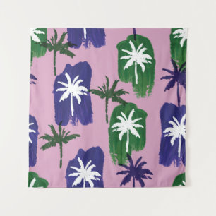 Painted Palm, Navy Blue Green. Tapestry