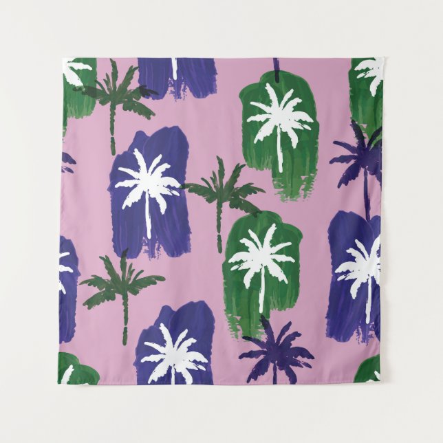 Painted Palm, Navy Blue Green. Tapestry (Front)