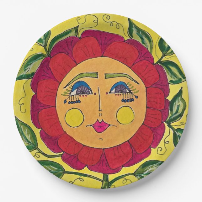 Painted Pansy Flower Girl Paper Plates (Front)