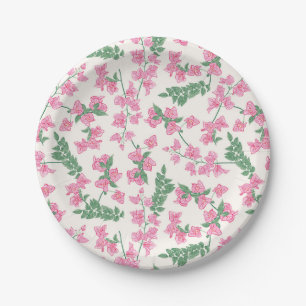 Painted Pastel Pink and Green Coastal Florals Paper Plate
