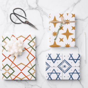 Painted Patterns Festive Holiday and Jewish Stars Wrapping Paper Sheet