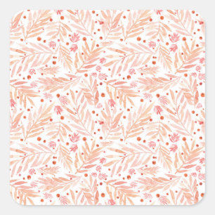 Painted Peach Palm Leaves Square Sticker