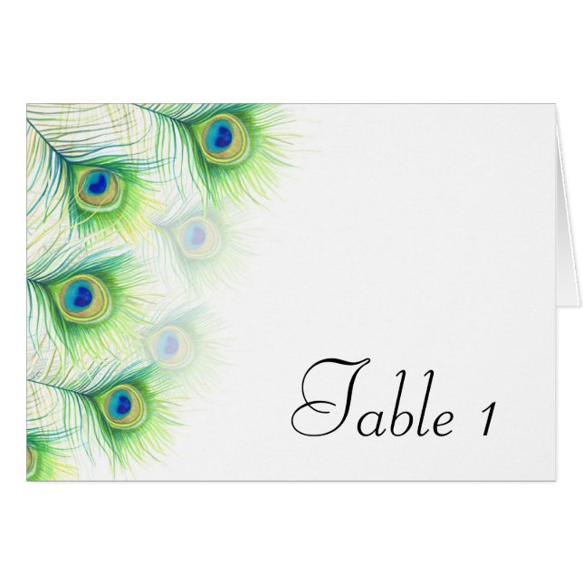 Painted Peacock Feathers Wedding Table Number Card (Front Horizontal)