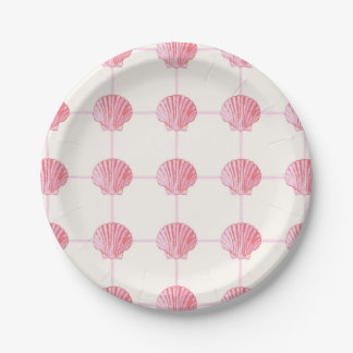 Painted Pink and Coral Clam Seashell Checkers Paper Plate