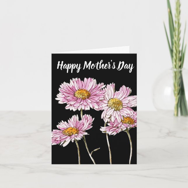 Painted Pink and White Asters Mother's Day Holiday Card (Front)