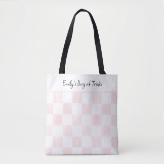 Painted Pink Checkerboard Pattern Personalized Tote Bag