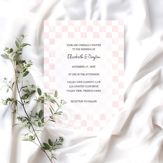 Painted Pink Checkerboard Pattern Wedding Invitation (Creator Uploaded)