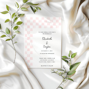 Painted Pink Chequerboard Pattern Wedding Invitation