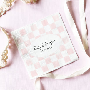 Painted Pink Chequerboard Pattern Wedding Napkin