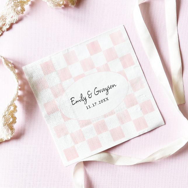 Painted Pink Chequerboard Pattern Wedding Napkin (Creator Uploaded)