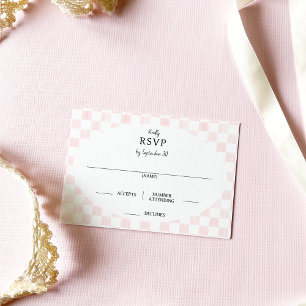 Painted Pink Chequerboard Pattern Wedding RSVP Card