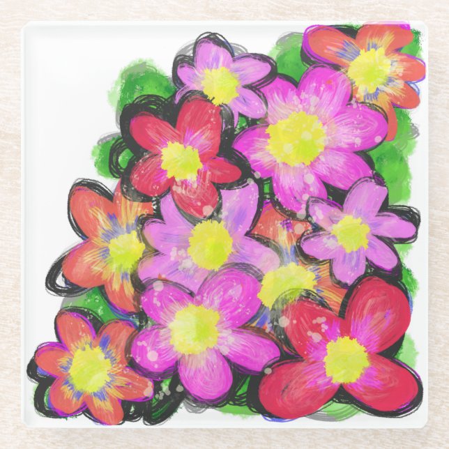 Painted Pink Flowers Coaster (Front)
