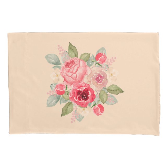 Painted Pink Roses Bouquet Pillowcase (Front)