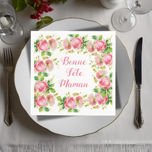 Painted Pink vintage roses -  French Mother's Day Napkin