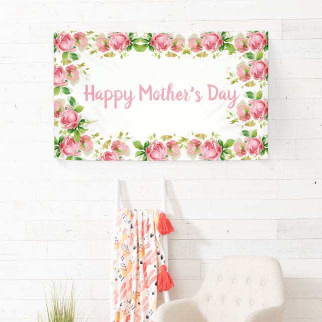 Painted Pink vintage roses - Happy Mother's Day Banner (Insitu)