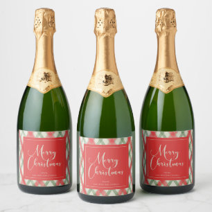 Painted Plaid Christmas Script Sparkling Wine Label